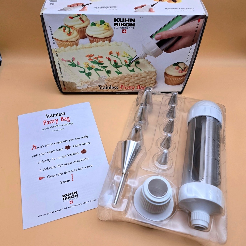 Kuhn Rikon Stainless Steel Pastry Bag Set 9 Tips & Filler Cake Decorating Kit
